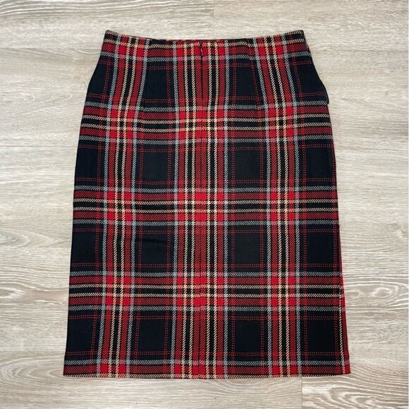 Korean Brand Wool Red an Black Plaid Slim Fit Pencil Skirt Two Patch Pockets M - Picture 3 of 9